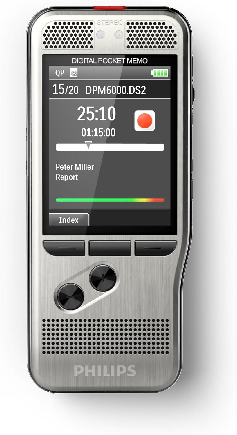 Philips PocketMemo DPM6000 Digitales Diktiergerät, Audiorecorder, Aufnahmegerät inkl. Diktiersoftware SpeechExec Basic 2-Jahres-ABO