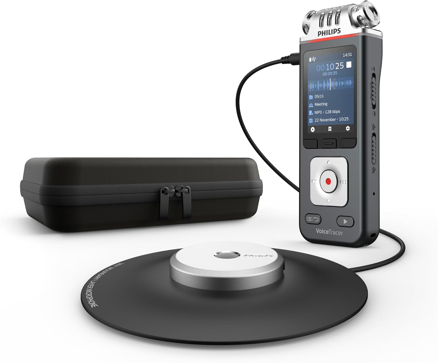 Philips Philips DVT8115 VoiceTracer, Diktiergerät Aufnahmegerät, HiFi Meeting Mikrofon, hervorragende Meeting-Aufnahmen, inkl. Sembly AI-Testlizenz: Transkription & KI-Zusammenfassungen