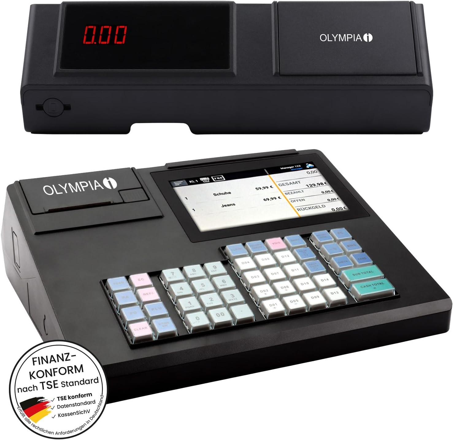 Olympia Olympia K200 Registrierkasse | Kasse für den Handel | Touchdisplay 7 Zoll | Android 11 | 58 mm Thermodrucker | Hubtastat