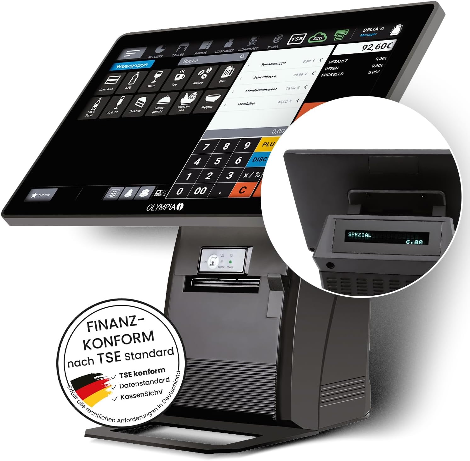 Olympia Olympia T215K Kasse für Gastronomie & Handel | Elektronisches Kassensystem mit Touchdisplay | 15 Zoll Touchscreen Monito