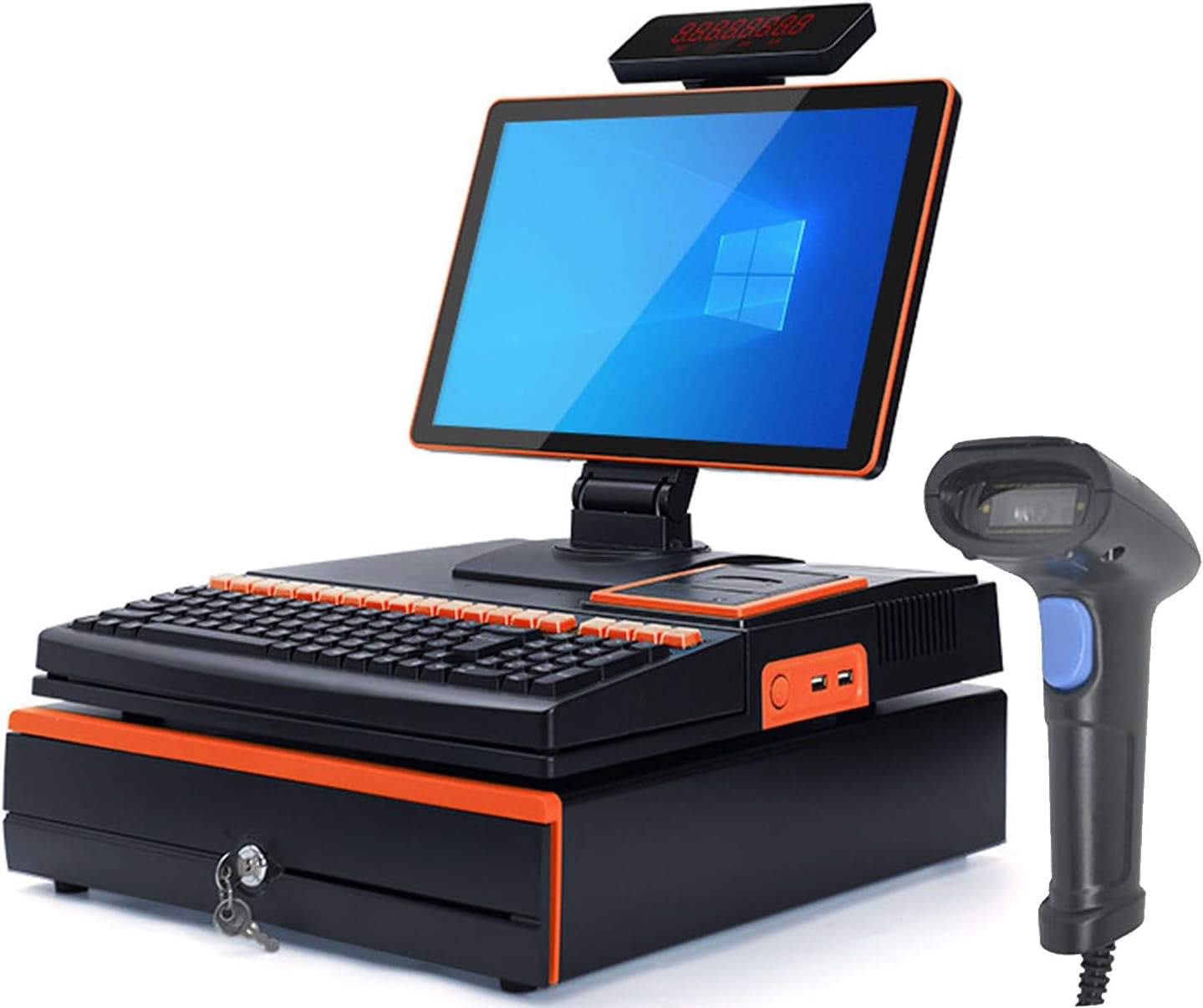 Touch Casier Terminal Self Bestell Kasse,Registrierkasse,15,6 Zoll Touchscreen + Multi-Winkelverstellung,58mm Drucker + Kassenschublade,Café/Getränkemarkt Single