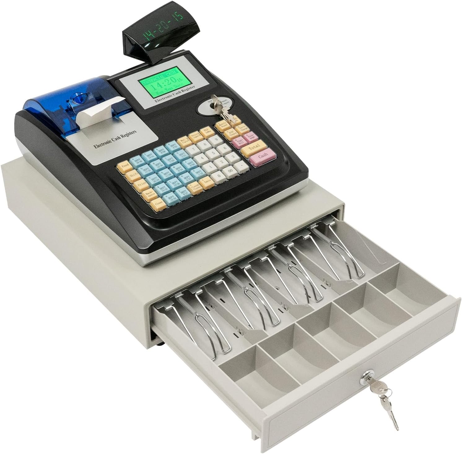 Registrierkasse | Kassenschublade | Kassensystem | Kassensystem Einzelhandel | Kasse für den Handel | LED Kundenanzeige | Connectable Thermodrucker | Hubtastatur 48 Tasten (Sprache Englisch)