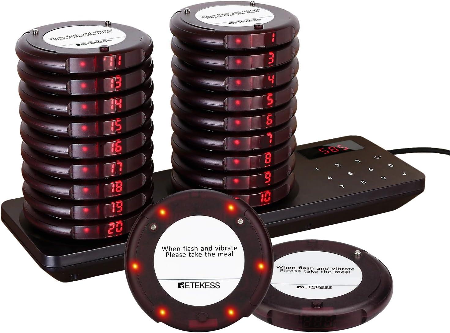 Retekess TD163 Pager Rufsystem, Restaurant Pager, 20 Pagers, Rotbraun