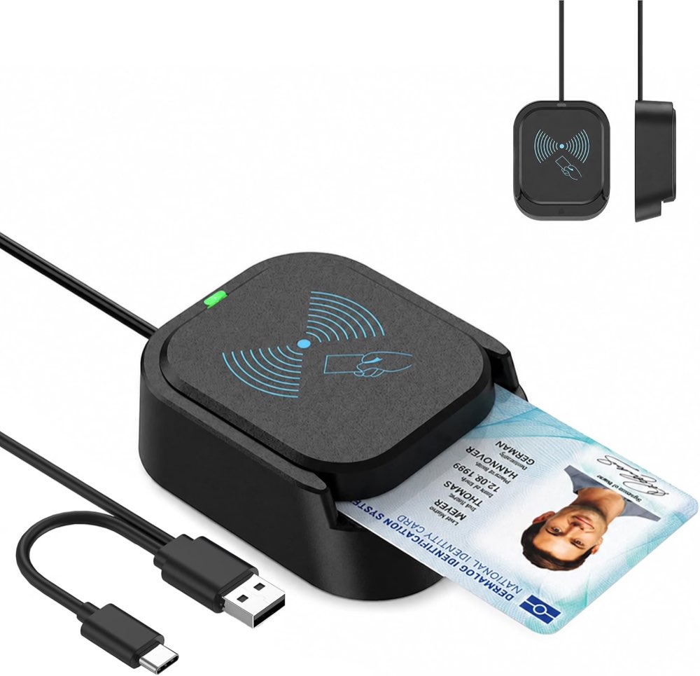 NFC Reader, USB Typ-C, 2-in-1 Chipkartenleser für Personalausweis, NFC Lesegerät mit Plug & Play, für Windows 10/11, Kra