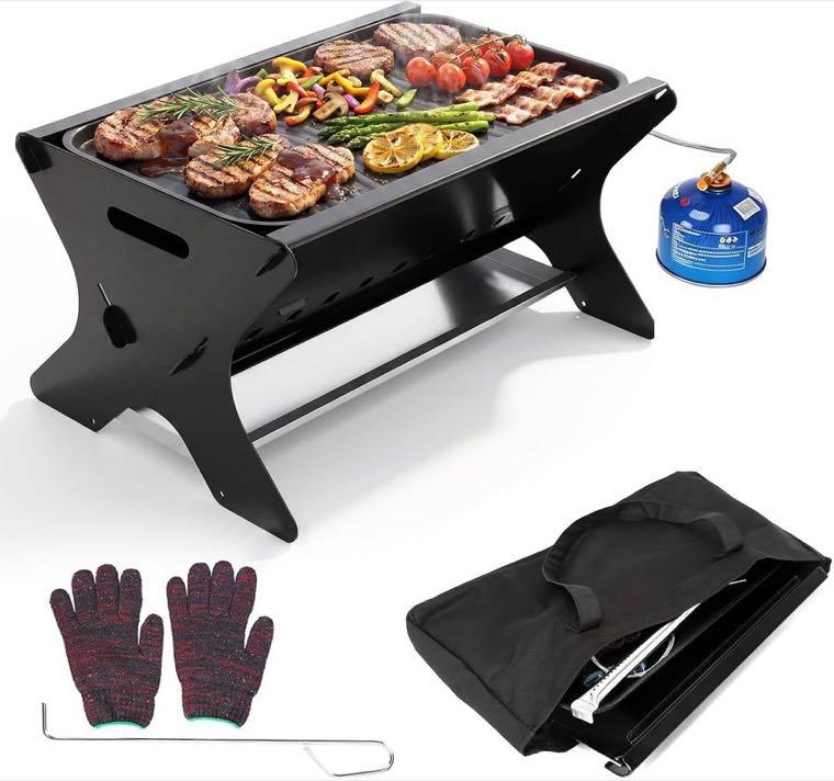 GFTIME Steck-Gasgrill, Gas und Holzkohle