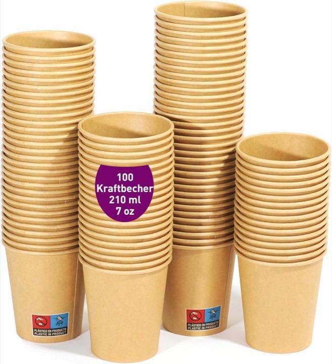GoBeTree GoBeTree 100 Kaffeebecher Einweg Pappbecher 210 ml aus Kraftpapier, Braun