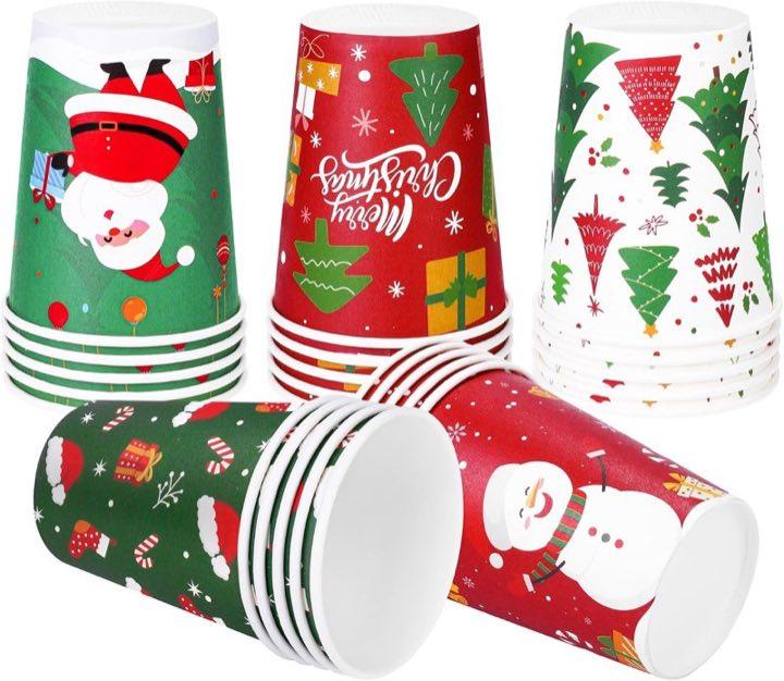 Fovths Fovths 25 Weihnachts-Pappbecher 9 oz, 5 Designs