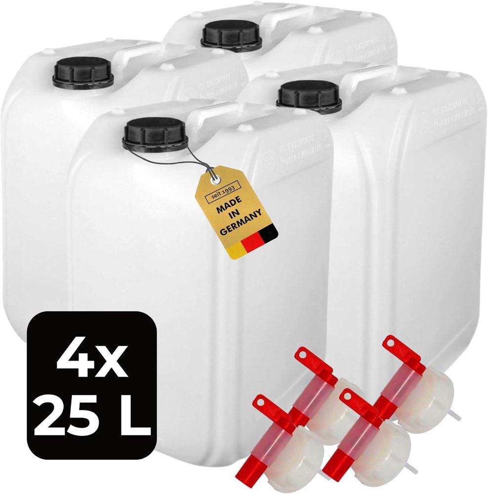 ABACUS 4 x 25-Liter-Wasserkanister mit Auslaufhahn DIN 61