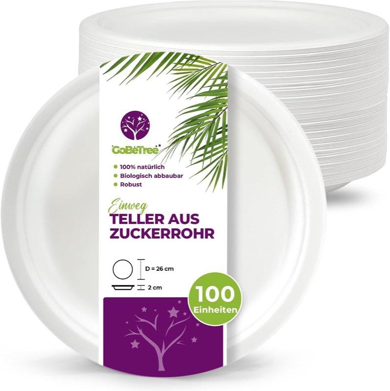 GoBeTree GoBeTree 100 Zuckerrohr Teller 26 cm Rund, Einwegteller