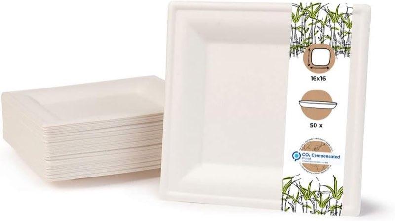 GREENBOX 50 Zuckerrohr Teller, weiß, eckig, 16 × 16 cm