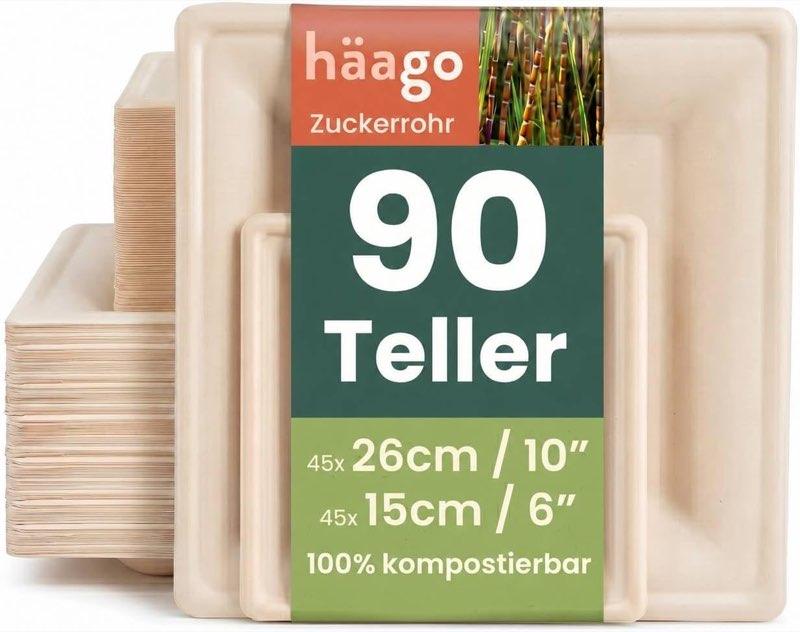 HAAGO HAAGO 90 Zuckerrohr Teller, zwei Größen, eckig