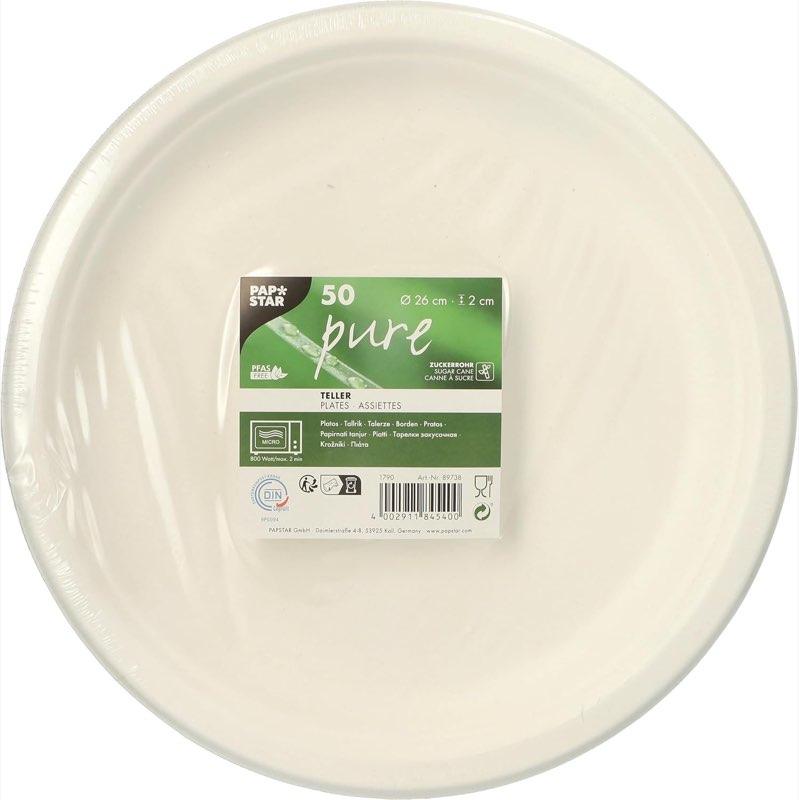 PAPSTAR PAPSTAR Zuckerrohr Teller rund pure ungeteilt weiss, 50 Stück, 26 cm