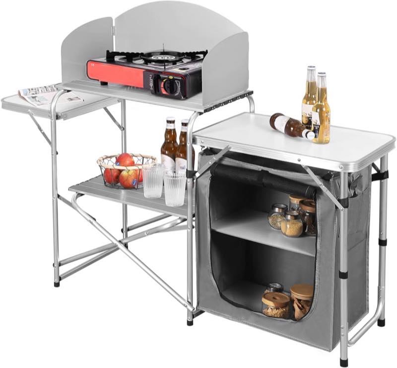 WOLTU WOLTU Campingschrank mit Windschutz, Weiß/Grau