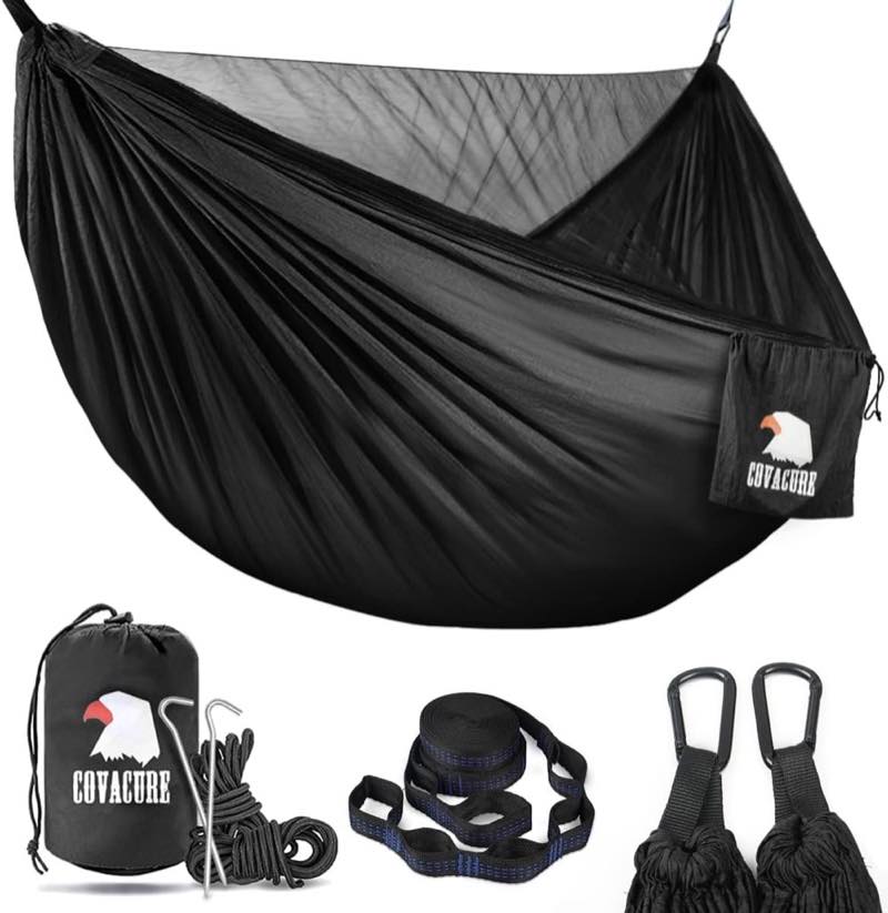 COVACURE Hängematte mit Moskitonetz (schwarz)