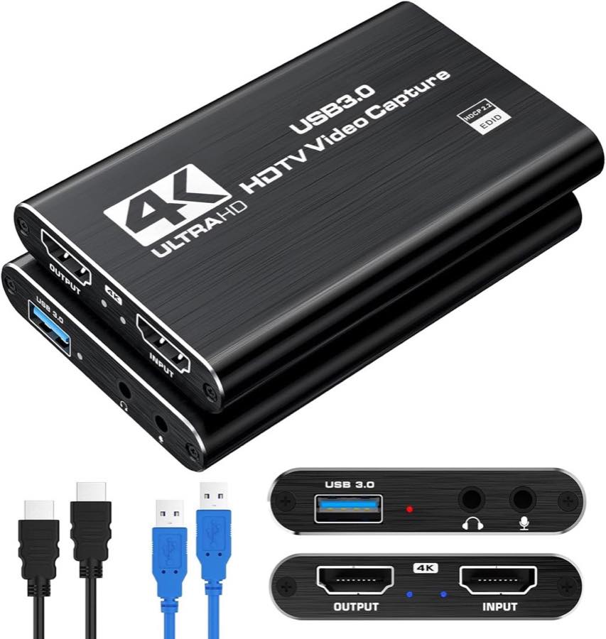 4K Video Capture Card, USB 3.0 Capture Card unterstützt 4K HDMI Loop Ausgang und 1080P 60FPS Streaming Video Aufnahme Kompatibel mit Xbox/PS4/Switch/Kamera/PC/OBS