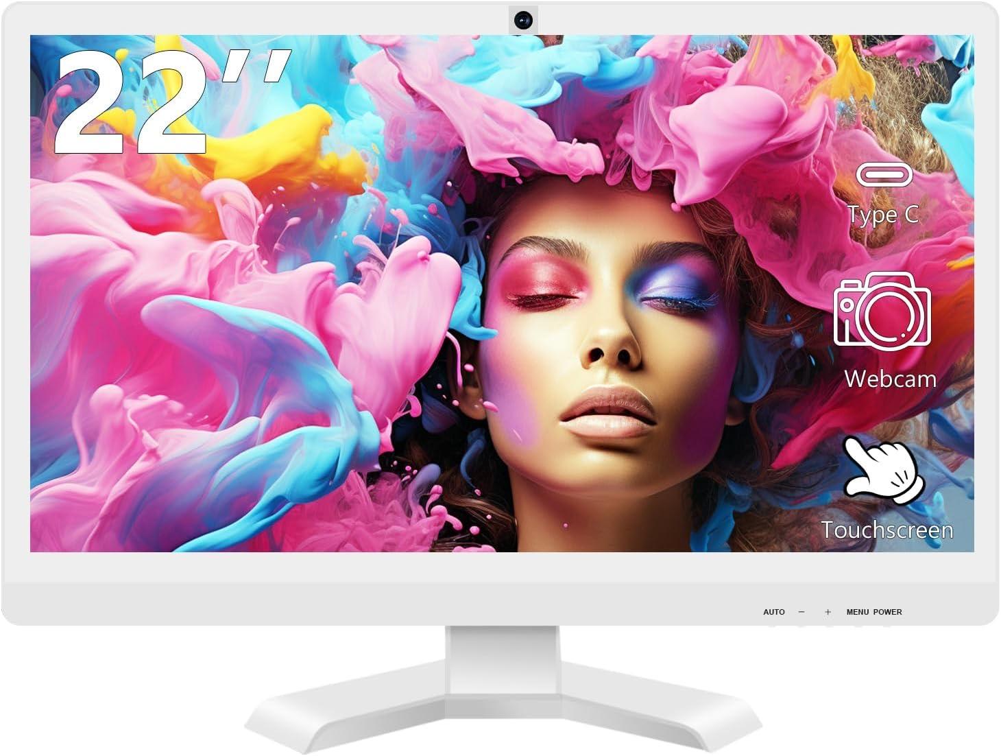 22 Zoll Touchscreen Monitor mit Webcam, FHD 1920 x 1080, FreeSync, HDR, HDMI, VESA, weiß