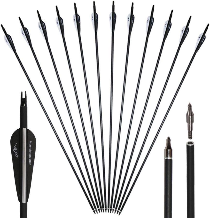 Huntingdoor 12er Pack 30 Zoll Pfeile Jagdpfeile mit Vanes und drehbare Nocken Pfeile für bogenschießen für Recurvebogen Compoundbogen Langb…
