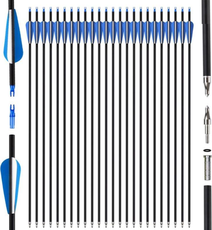 Pfeile für Bogenschießen 30 Inch 24PCS Carbonpfeile Adult Arrows für Compoundbogen Recurve Bow Longbow und Straight Bow