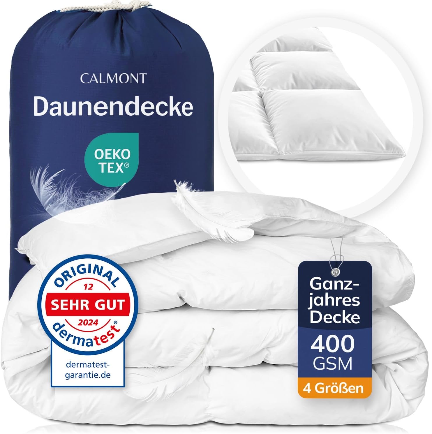 CALMONT - Daunendecke 155x220 als Praktische Ganzjahresdecke I Oeko-Tex