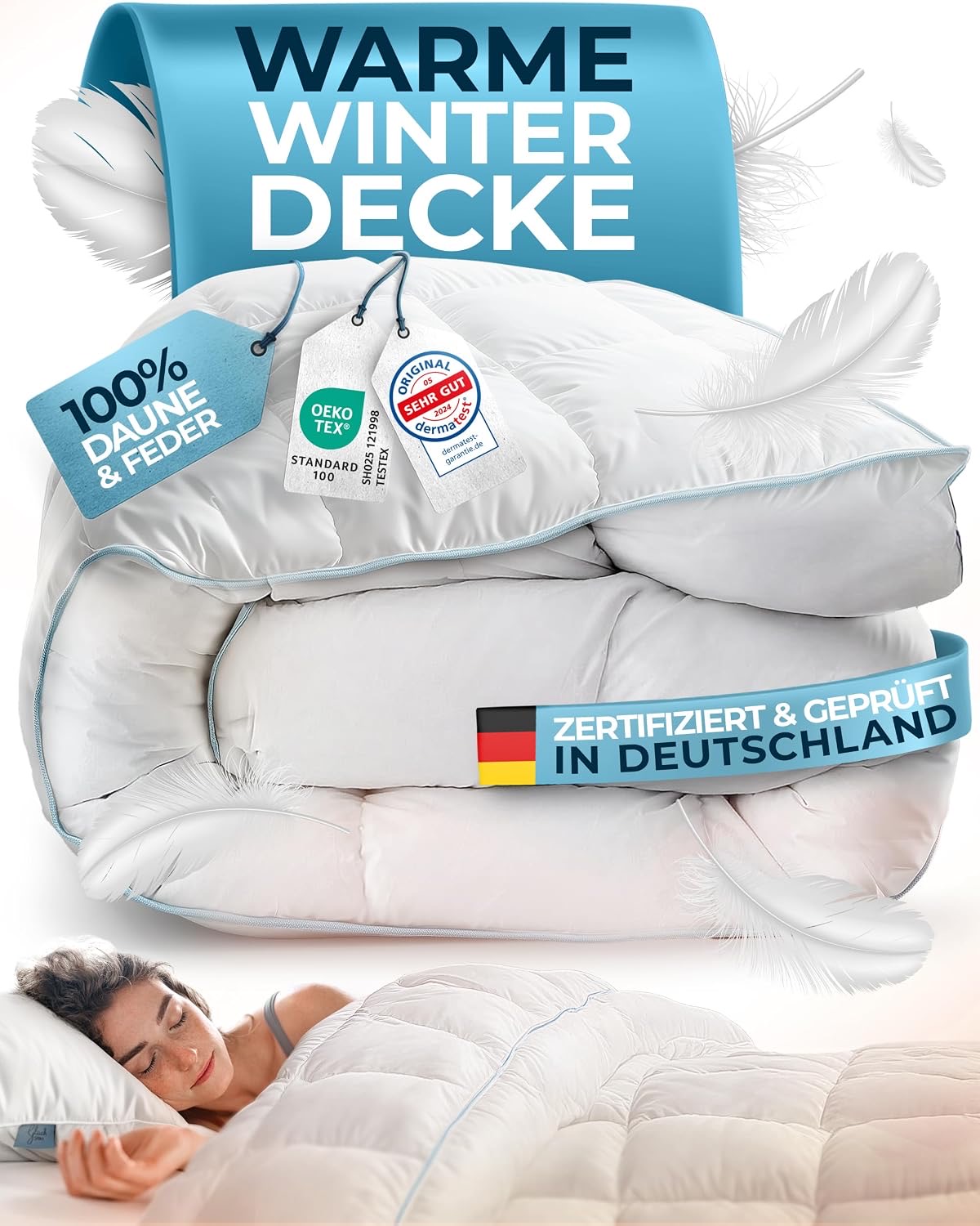 Glückstoff Winterdecke Feder/Daune 135×200