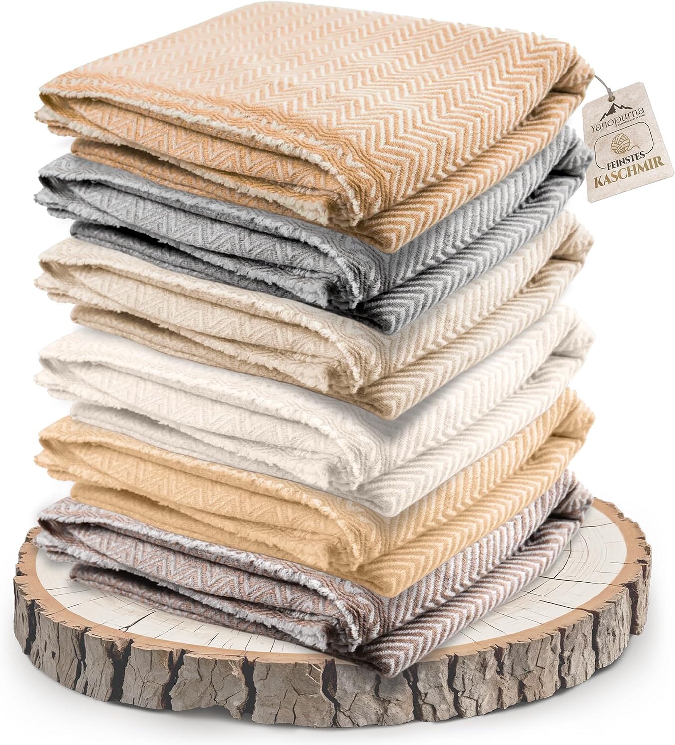 Kaschmirdecke – handgewebte Sofaüberwurf Decke aus 100% Kaschmirwolle – 135 x 270 cm. Weiche und gemütliche Kuscheldecke mit Fischgrätenmuster für Couch und Stuhl – Hergestellt in Nepal