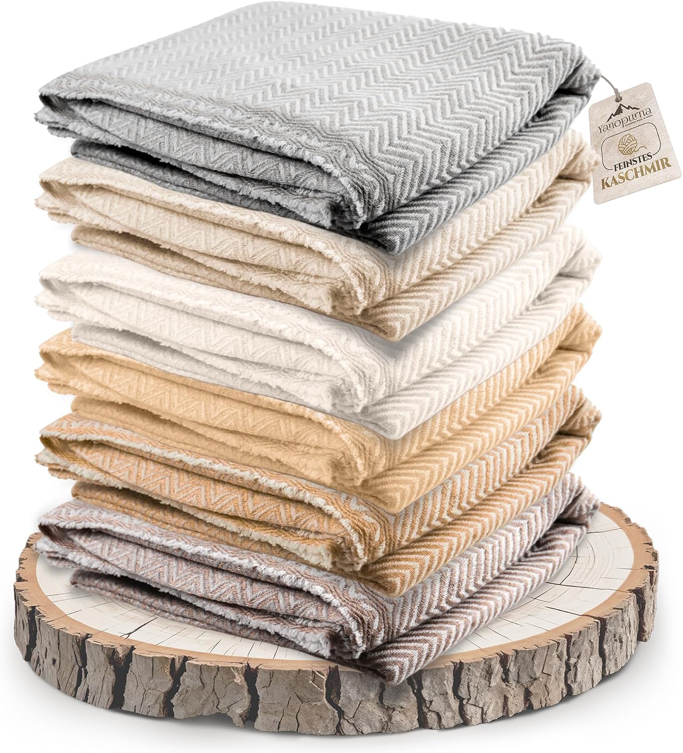 Kaschmirdecke – handgewebte Sofaüberwurf Decke aus 100% Kaschmirwolle – 135 x 270 cm. Weiche und gemütliche Kuscheldecke mit Fischgrätenmuster für Couch und Stuhl – Hergestellt in Nepal