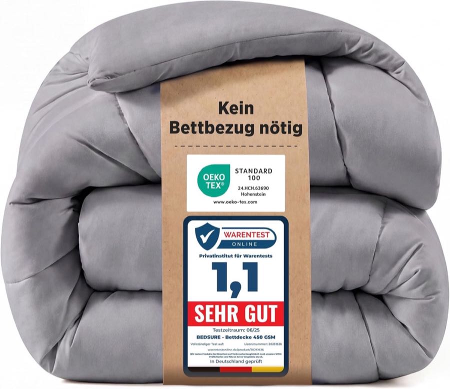 BEDSURE Bettdecke 135x200 Winterdecke 450gsm - Warm Winterdecke, Grau