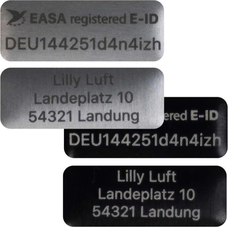 Flying-Drone Plaketten-Set e-ID plus Freitext