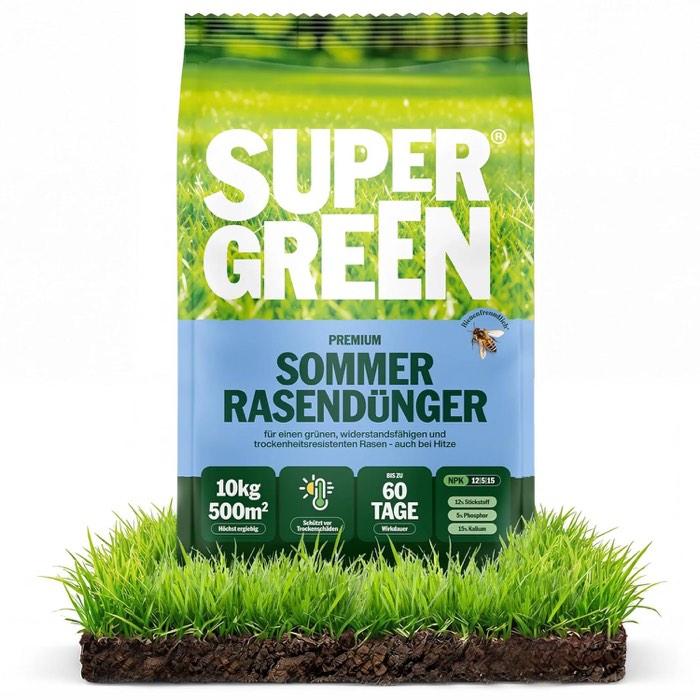 SUPERGREEN Sommer-Rasendünger Langzeit · NPK 12-5-15 · 10 kg