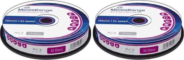 MediaRange MR501 BD-RE 25 GB, zwei 10er-Cakeboxen