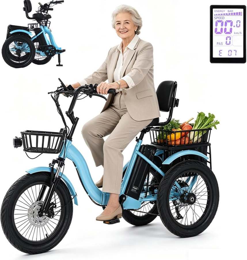 18-Zoll-Klapp-Elektrodreirad, leichter Einstieg