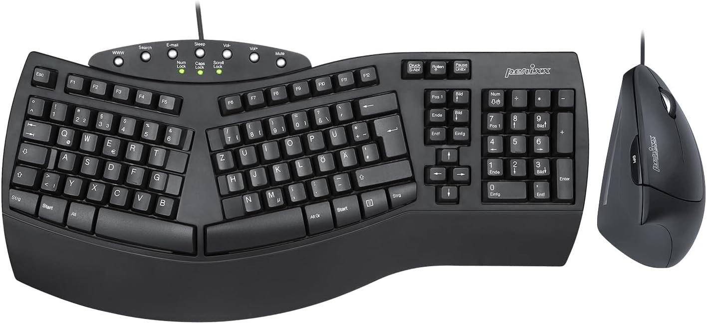 Perixx PERIDUO-512B, Kabel-Set mit vertikaler Maus, QWERTZ