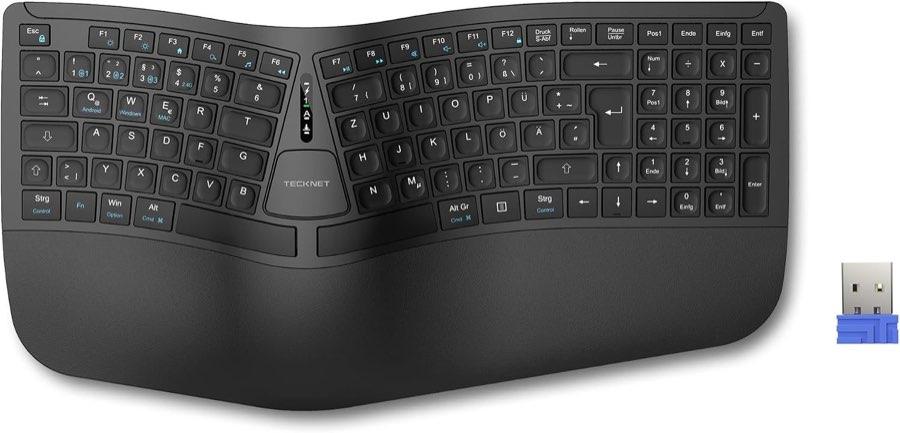 TECKNET ergonomische Funktastatur, QWERTZ, Bluetooth und USB