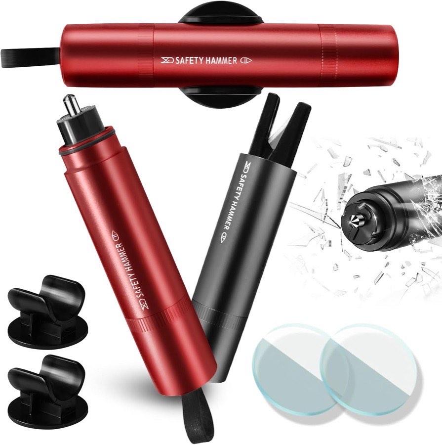 PUWOWYE 2 in 1 Gurtschneider Notfallhammer, 2 Stück mit Testglas