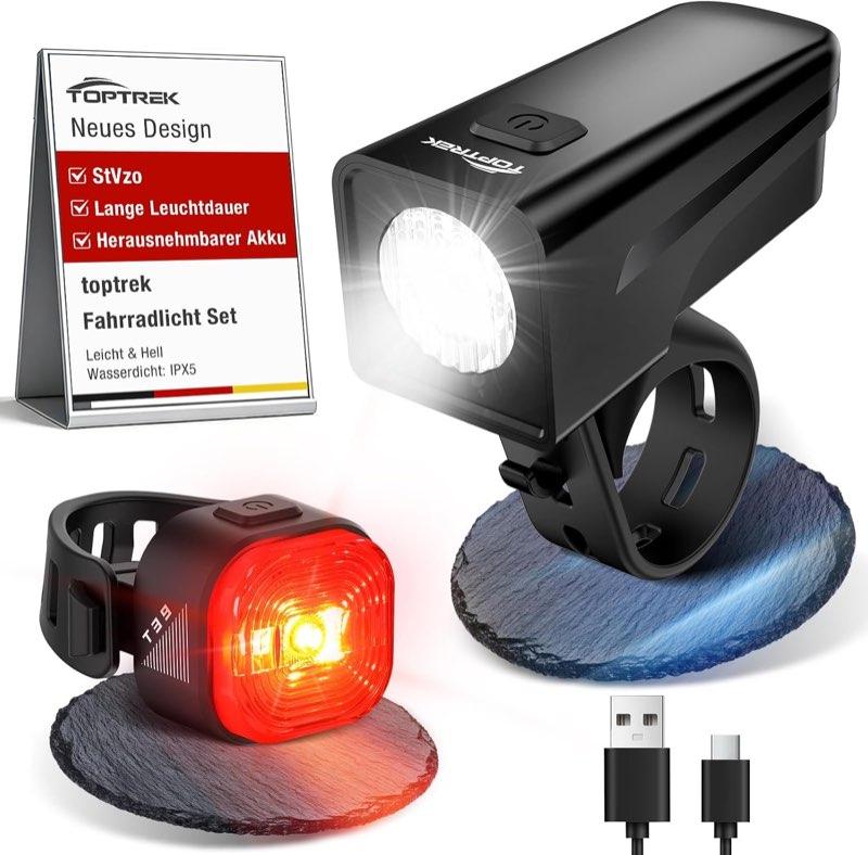 toptrek Fahrradlicht Set mit Wechselakku