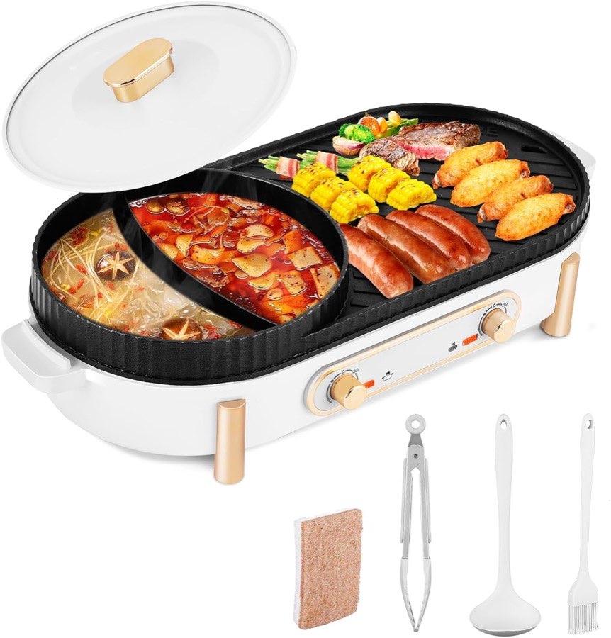 YJINGRUI Hot Pot Grill 2-in-1 2200 W