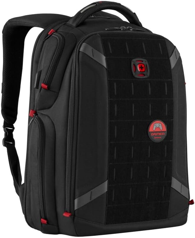 WENGER WENGER PlayerOne Gaming Laptop-Rucksack, Notebook bis 17 Zoll, Tablet bis 12 Zoll, Organizer, 29 l, Damen Herren, Business Uni Schule Reisen, Schwarz, 611650