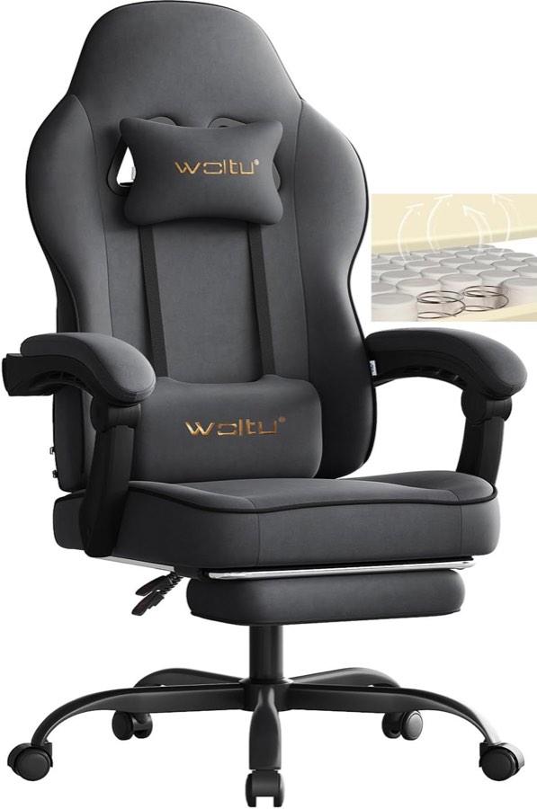 WOLTU Gaming Stuhl,Erwachsenen Computersessel,Federpolsterung,Schwarz Grau