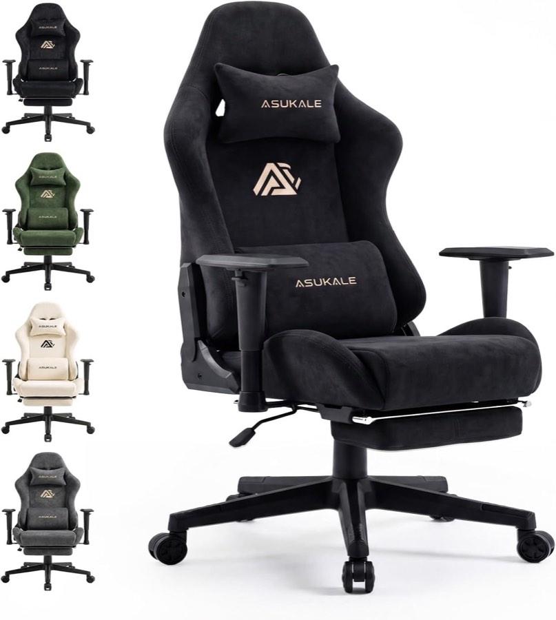 Gaming Stuhl | Wildlederimitat Bürostuhl Ergonomisch mit Fußstütze