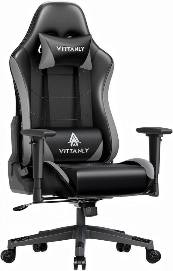 Vittanly Gaming Stuhl, 90-165° Rückenlehne, Tragkraft 150 kg, Grau