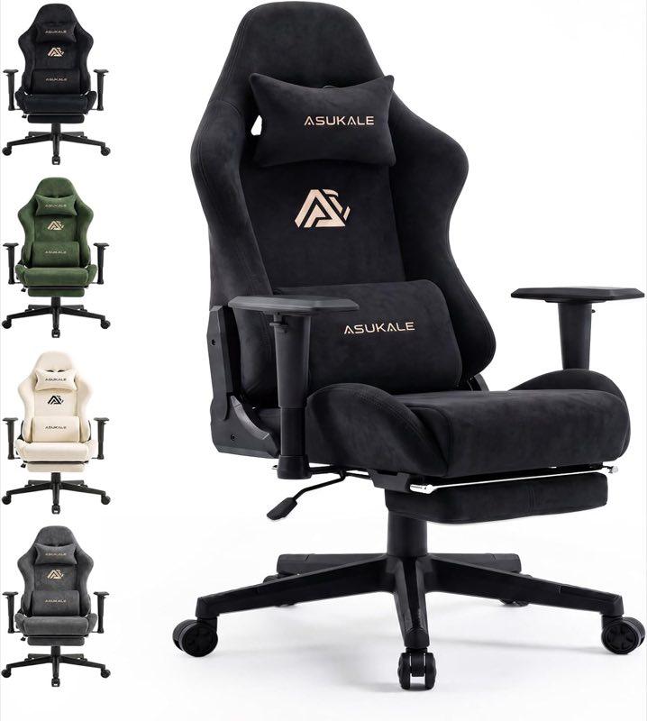 Gaming Stuhl | Wildlederimitat Bürostuhl Ergonomisch mit Fußstütze