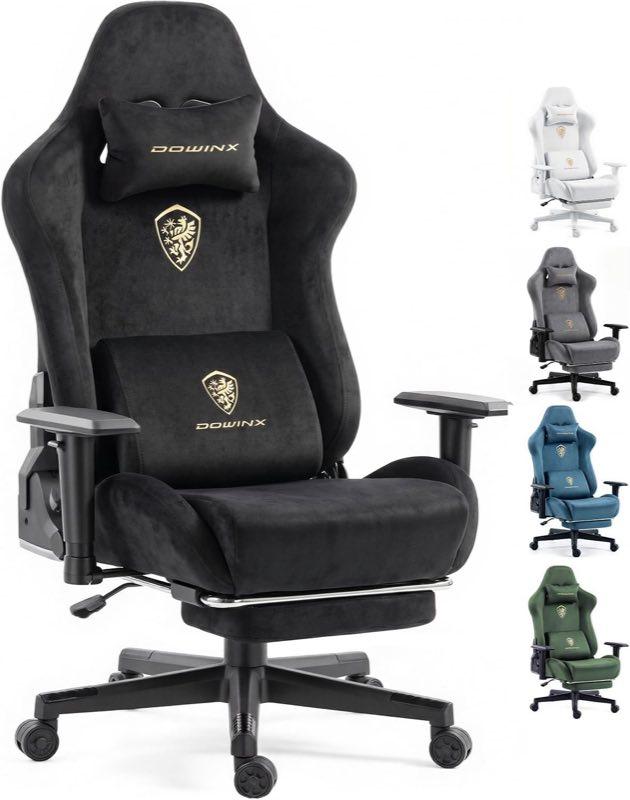 Dowinx Gaming Stuhl, Ergonomischer Gamer Chair mit Fußstütze, Wildlederimitat Gaming Sessel mit 90°-155° Rückenlehne, 150KG Belastbarkeit PC Stuhl, Computerstuhl mit Flüsterleise PU-Rollen, Schwarz