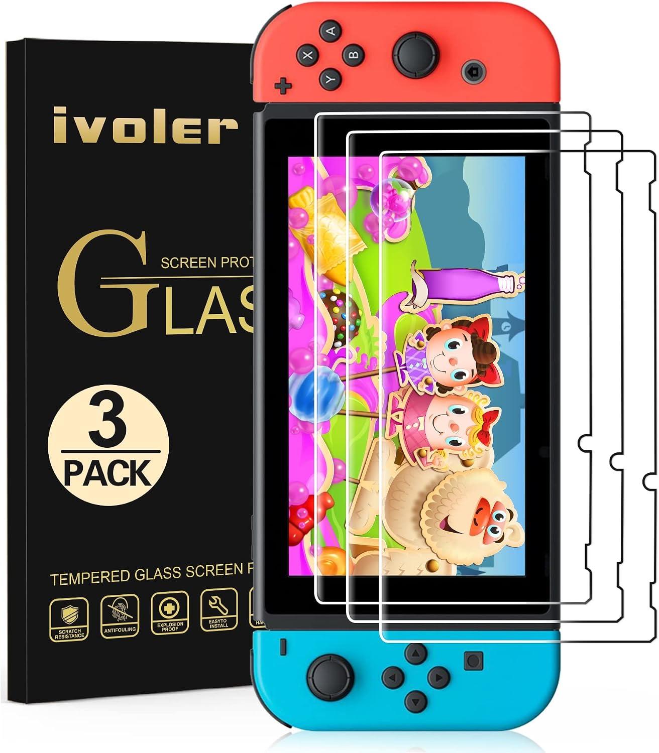 ivoler [3 Stücke Panzerglas für Nintendo Switch, Schutzfolie Folie Displayschutzfolie für Nintendo Switch [Anti Kratzer][Bläschenfrei][HD Clear]
