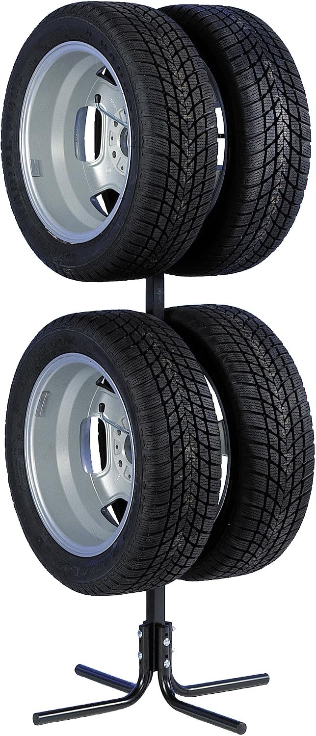cartrend Felgenbaum und Reifenbaum für 4 PKW-Felgen oder Reifen, platzsparend in Garage und Keller, für Reifen / Felgen von 10 - 43,2 cm (17 Zoll), Schwarz