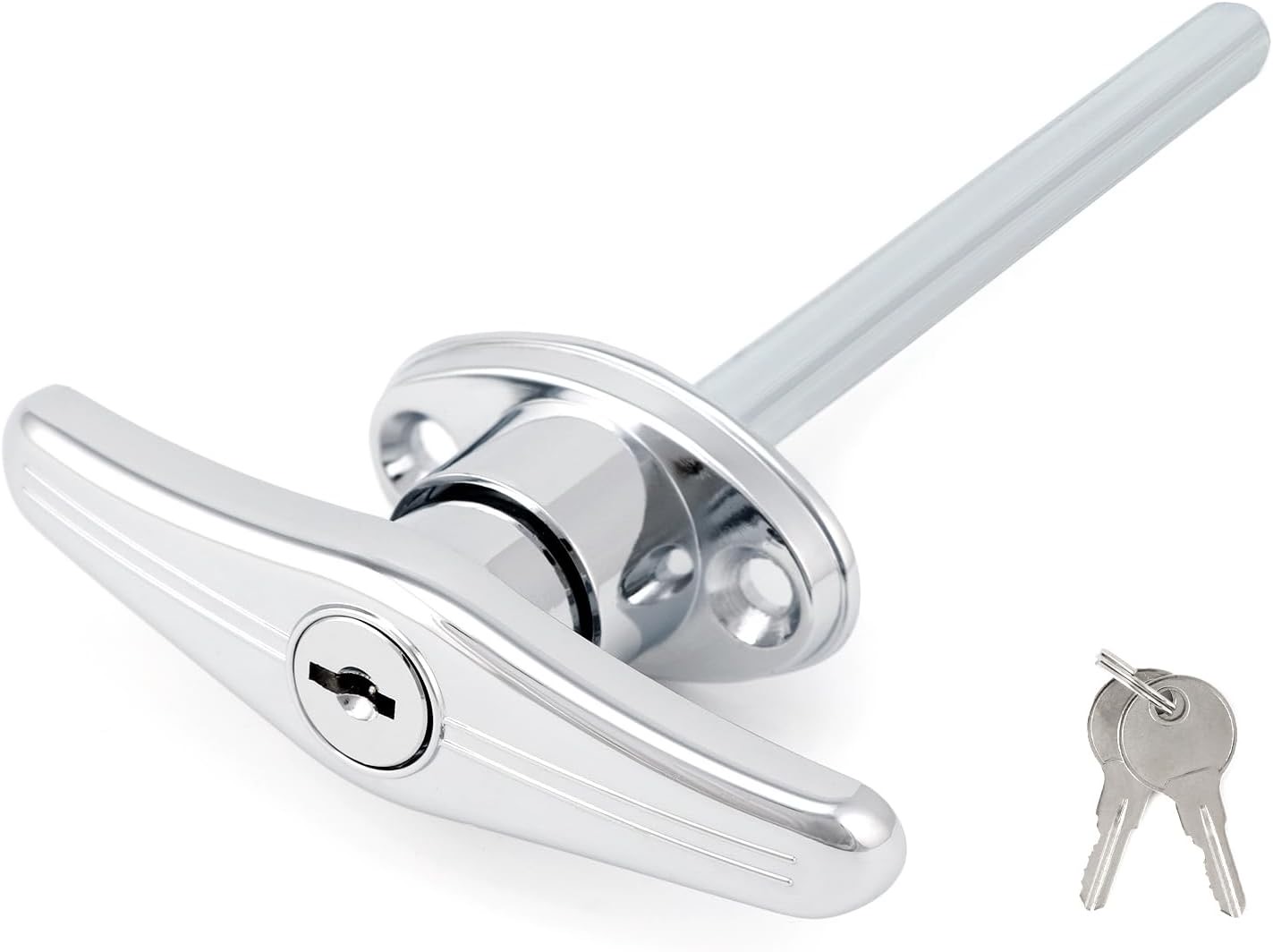 QWORK® Universal-Garagentorschloss, silberfarbenes pulverbeschichtetes T-Griffschloss mit 2 Schlüsseln