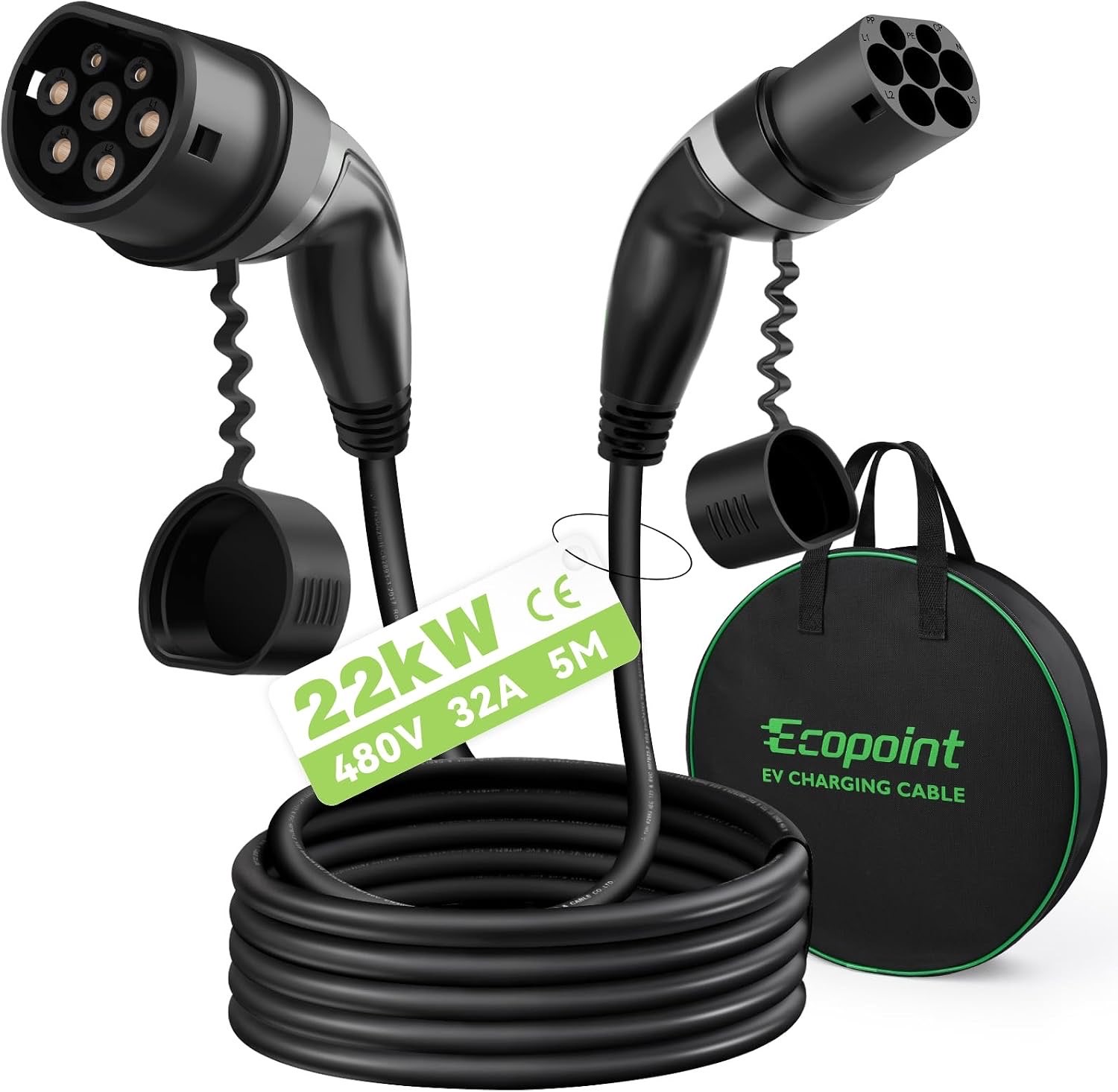 ECOPOINT Typ 2 Ladekabel 22 kW, 7,5 m