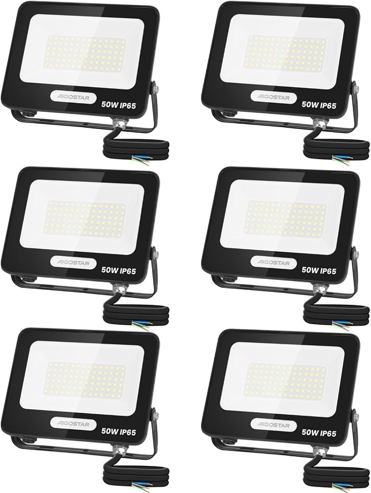 Aigostar LED-Strahler 50W 4500 lm IP65, 6 Stück