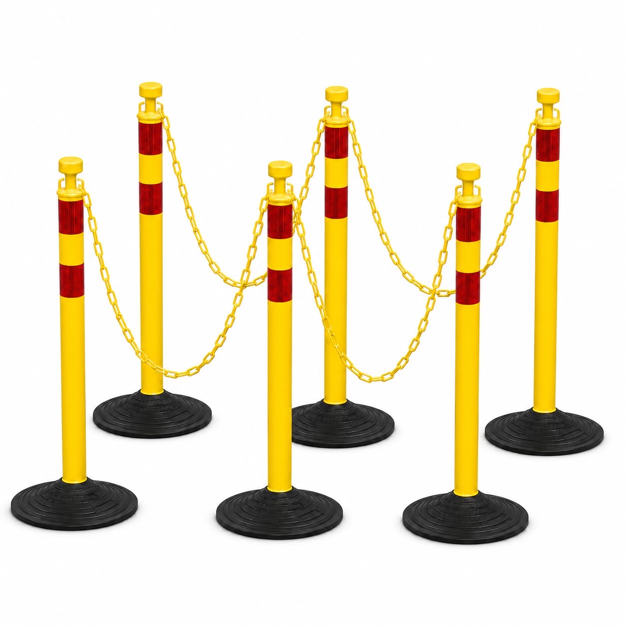 6er-Pack Absperrständer-Set 99,6 cm hoch inklusive 6 Kunststoffketten je 2 m, Tragbar für Baustellen und Events (Gelb-Rot)
