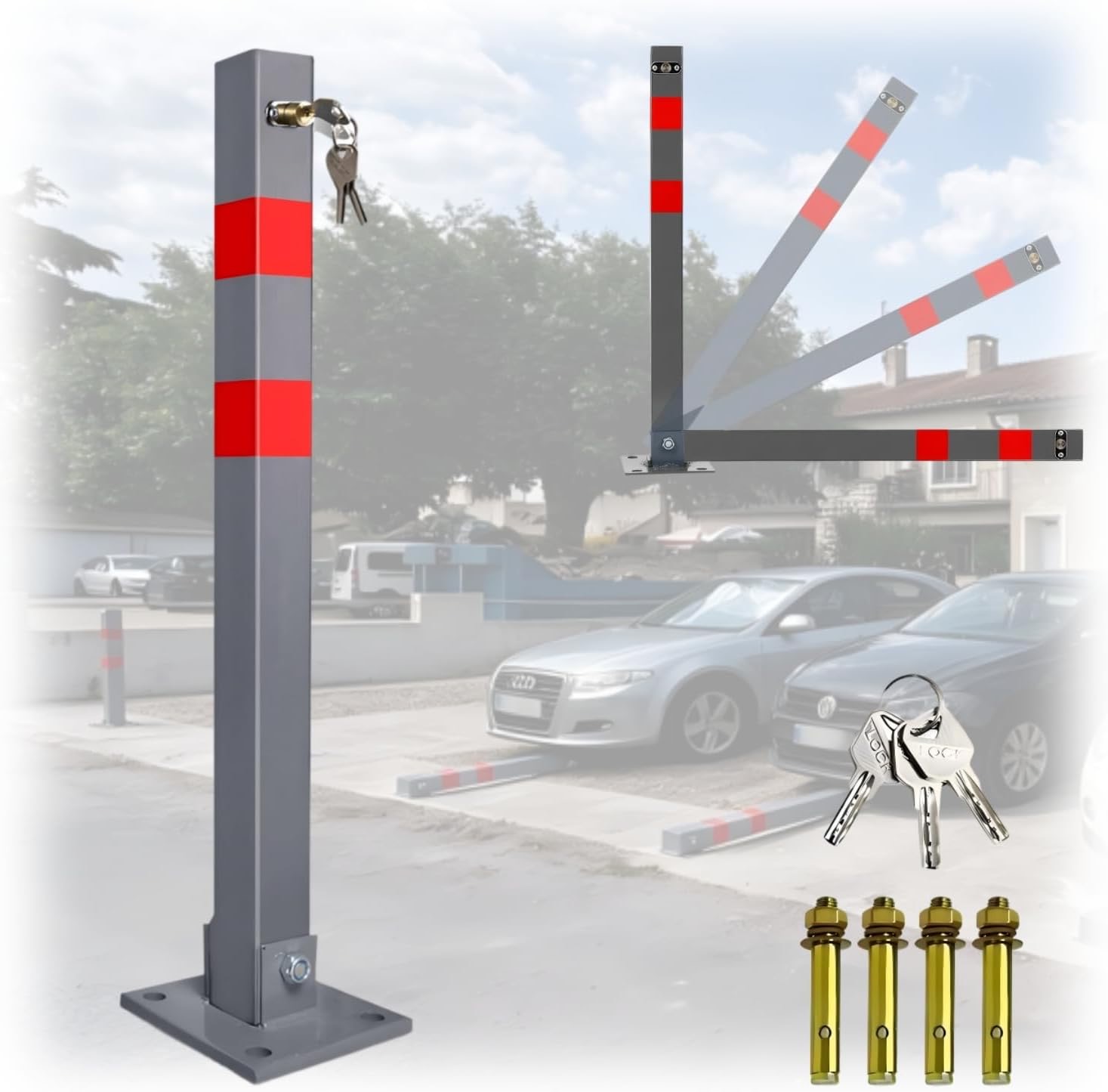 Parkplatzsperre klappbar, Parkpfosten abschließbar H67 cm