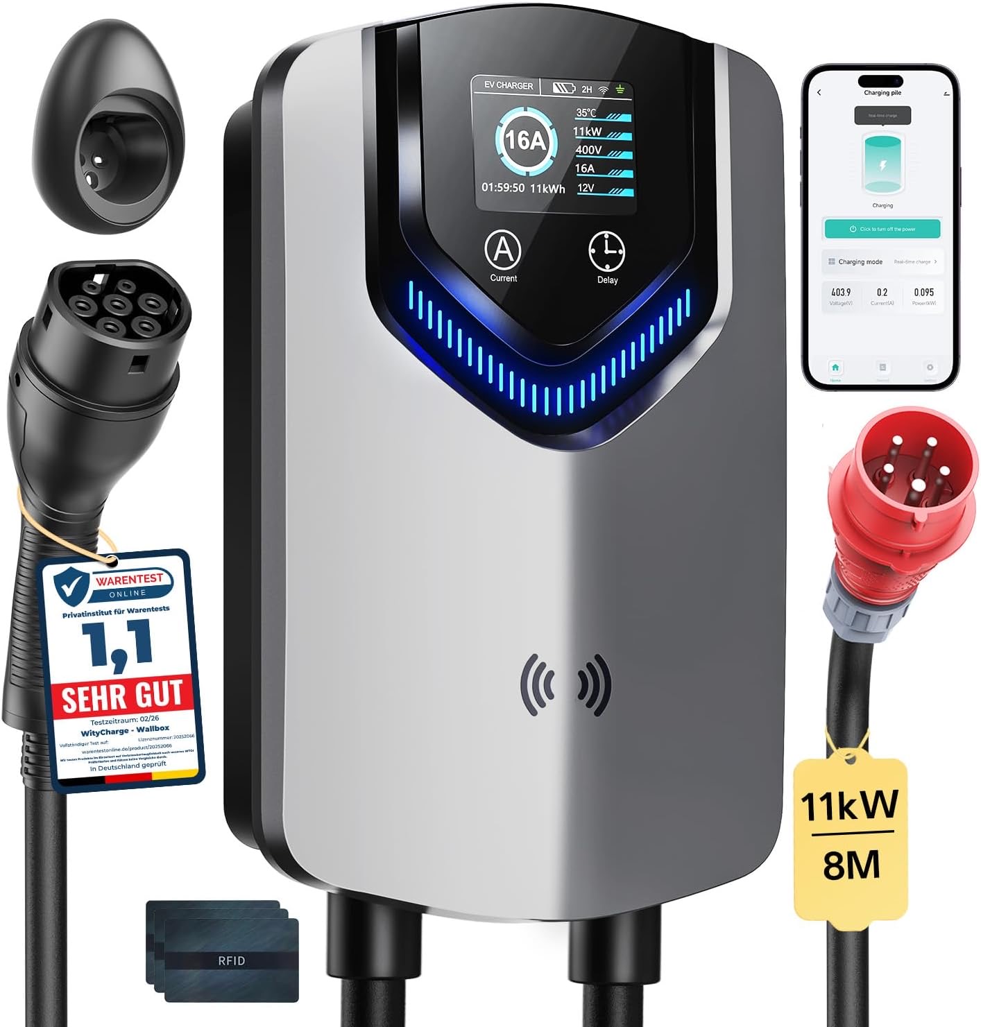 WityCharge Wallbox 11 kW mit App und RFID (8 m)